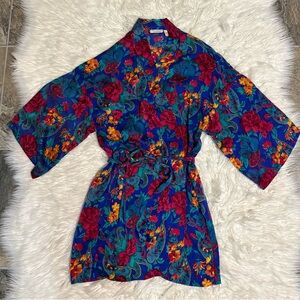 Vintage Victoria Secret Floral Kimono Wrap Robe Gold Label. 100% Silk